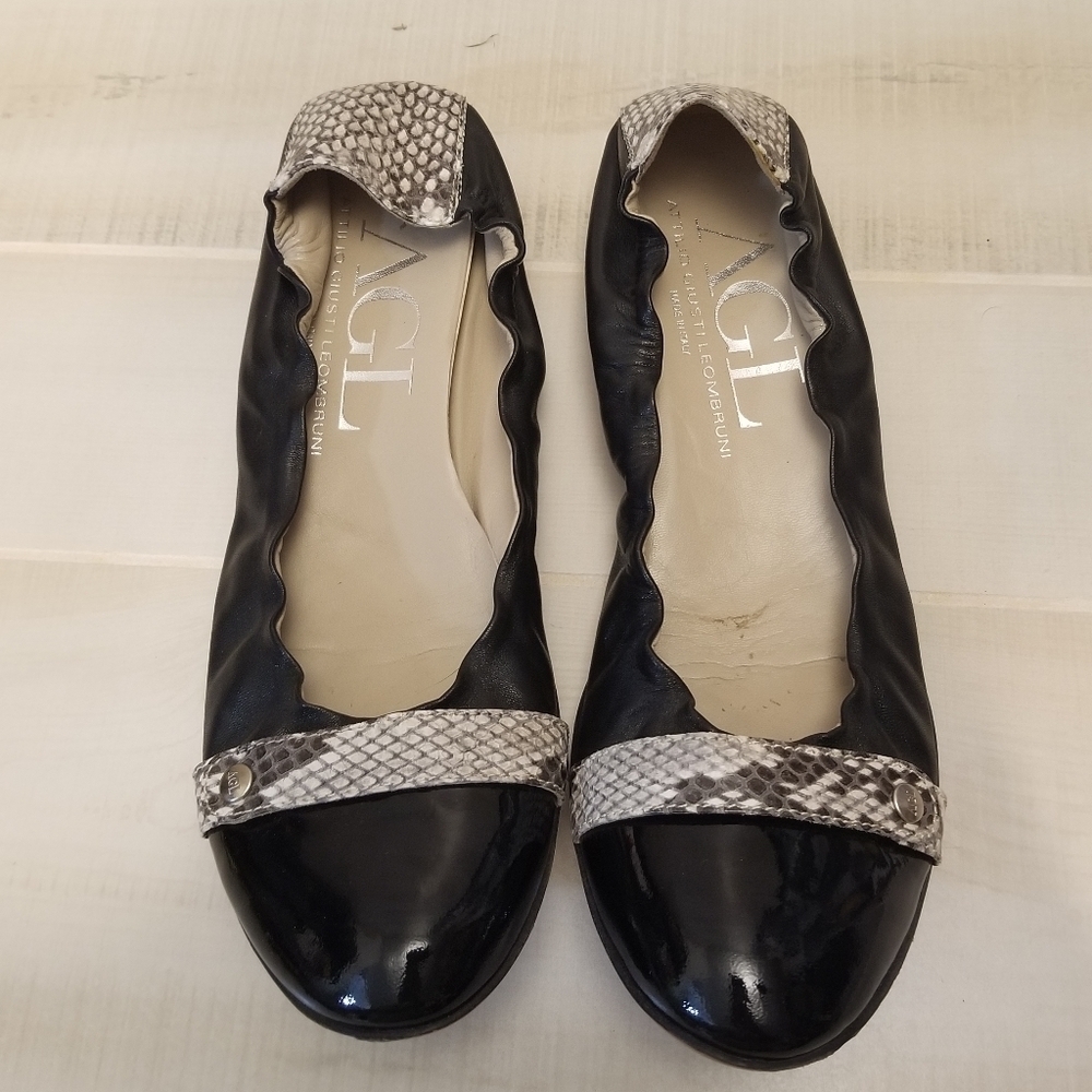 {41/11} AGL Snakeskin Patent Leather Slipper Shoes